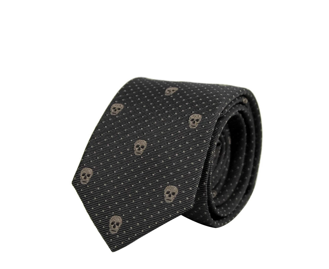 Alexander McQueen Men's Brown Skull Polka Dot Silk Tie 184303 2065 (5 Cm) 3 Alexander McQueen Men's Brown Skull Polka Dot Silk Tie 184303 2065 (5 Cm)