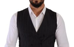 Dolce & Gabbana Gray Striped Double Breasted Waistcoat Men's Vest -Lux Lair Store 1916065