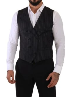 Dolce & Gabbana Gray Striped Double Breasted Waistcoat Men's Vest -Lux Lair Store 1916066