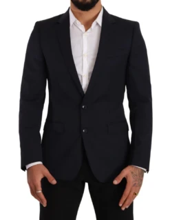 Dolce & Gabbana Dark Blue Single Breasted Coat MARTINI Men's Blazer