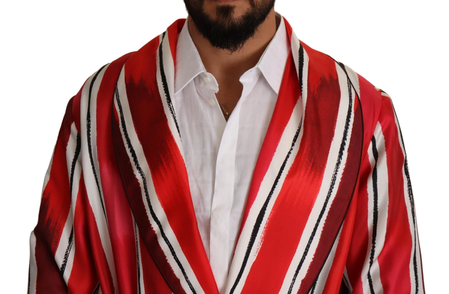 Dolce & Gabbana Red White Striped Silk Mens Night Gown Men's Robe 7 Dolce & Gabbana Red White Striped Silk Mens Night Gown Men's Robe - Image 5