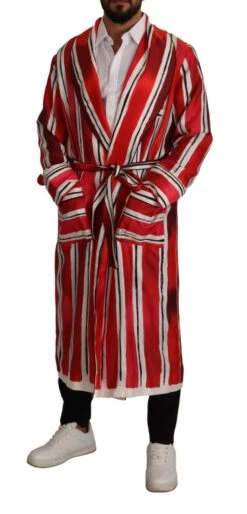 Dolce & Gabbana Red White Striped Silk Mens Night Gown Men's Robe 10 Dolce & Gabbana Red White Striped Silk Mens Night Gown Men's Robe -Lux Lair Store 1923383