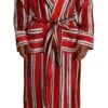 Dolce & Gabbana Red White Striped Silk Mens Night Gown Men's Robe -Lux Lair Store 1923385