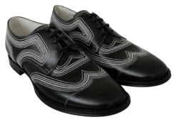 Dolce & Gabbana Black Leather Derby Formal White Lace Men's Shoes -Lux Lair Store 1929762