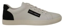 Dolce & Gabbana White Black Leather Low Shoes Men's Sneakers