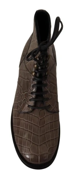 Dolce & Gabbana Gray Crocodile Leather Derby Men's Boots 13 Dolce & Gabbana Gray Crocodile Leather Derby Men's Boots -Lux Lair Store 1946061