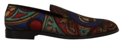 Dolce & Gabbana Multicolor Jacquard Crown Slippers Loafers Men's Shoes