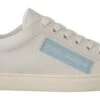 Dolce & Gabbana White Blue Leather Low Top Sneakers Women's Shoes -Lux Lair Store 2391155
