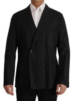 Dolce & Gabbana Black Polka Dotted Cotton Blazer Men's Jacket