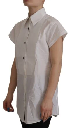 Dolce & Gabbana White Sleeveless Tuxedo Formal Blouse Women's Top -Lux Lair Store 2850115