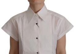 Dolce & Gabbana White Sleeveless Tuxedo Formal Blouse Women's Top -Lux Lair Store 2850117