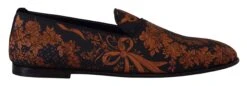 Dolce & Gabbana Blue Rust Floral Slippers Loafers Men's Shoes