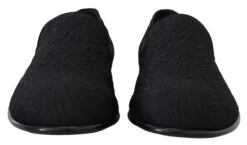 Dolce & Gabbana Black Floral Jacquard Slippers Loafers Men's Shoes -Lux Lair Store 2985716
