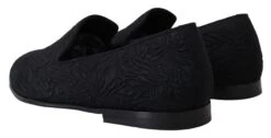 Dolce & Gabbana Black Floral Jacquard Slippers Loafers Men's Shoes -Lux Lair Store 2985718