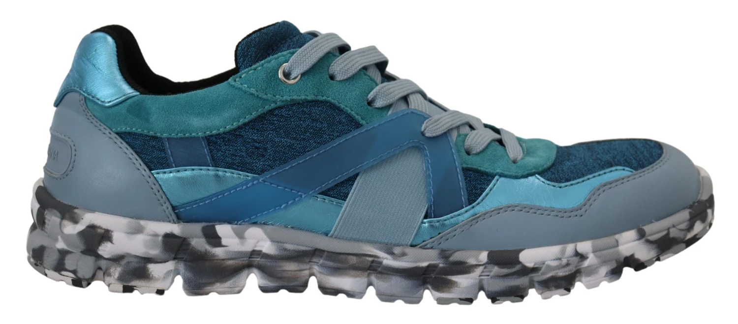 Dolce & Gabbana Blue Gray Leather Sport Low Top Men's Sneakers 3 Dolce & Gabbana Blue Gray Leather Sport Low Top Men's Sneakers