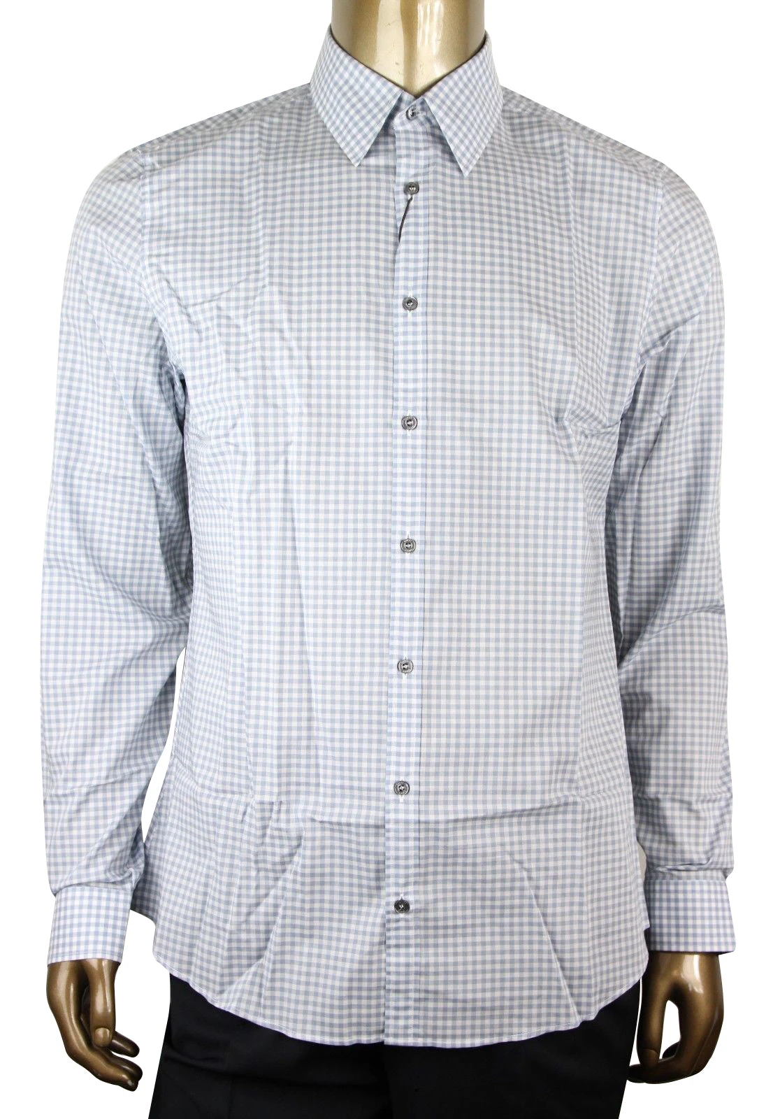 Gucci Men's Blue Topaz / White Cotton Vichy Checkered Slim Shirt 3 Gucci Men's Blue Topaz / White Cotton Vichy Checkered Slim Shirt