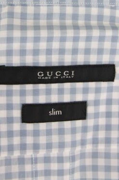 Gucci Men's Blue Topaz / White Cotton Vichy Checkered Slim Shirt 22 Gucci Men's Blue Topaz / White Cotton Vichy Checkered Slim Shirt -Lux Lair Store 307648 z3640 4285 15 5