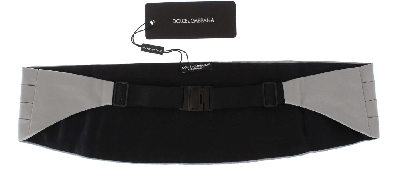 Dolce & Gabbana Silver Wide Belt Silk Men's Cummerbund 4 Dolce & Gabbana Silver Wide Belt Silk Men's Cummerbund - Image 2
