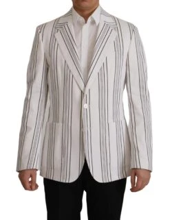 Dolce & Gabbana White Stripes Cotton Single Breasted Men's Blazer