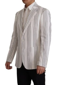 Dolce & Gabbana White Stripes Cotton Single Breasted Men's Blazer -Lux Lair Store 3113287