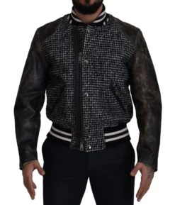 Dolce & Gabbana Black Houndstooth Polyester Bomber Men's Jacket