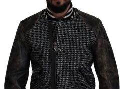 Dolce & Gabbana Black Houndstooth Polyester Bomber Men's Jacket -Lux Lair Store 3120465