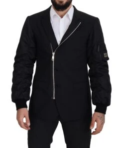 Dolce & Gabbana Black Wool Full Zip Long Sleeves Men's Jacket
