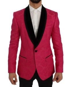 Dolce & Gabbana Pink Floral Brocade Slim Blazer Men's Jacket