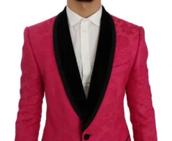 Dolce & Gabbana Pink Floral Brocade Slim Blazer Men's Jacket -Lux Lair Store 327797