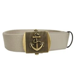 Gucci Men's Military Beige Fabric Belt Anchor Brass Buckle 375191 1523