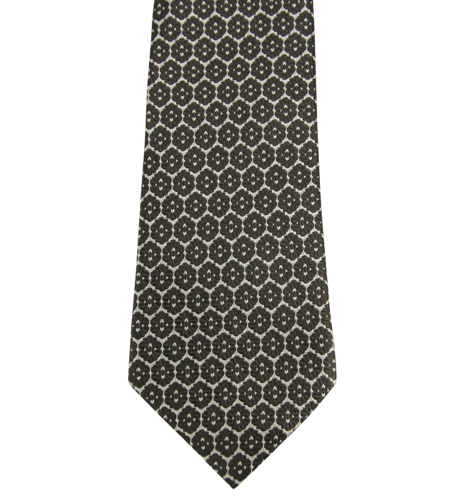 Bottega Veneta Men's Flower Print Beige / Dark Brown Silk Woven Tie 376675 1973 4 Bottega Veneta Men's Flower Print Beige / Dark Brown Silk Woven Tie 376675 1973 - Image 2
