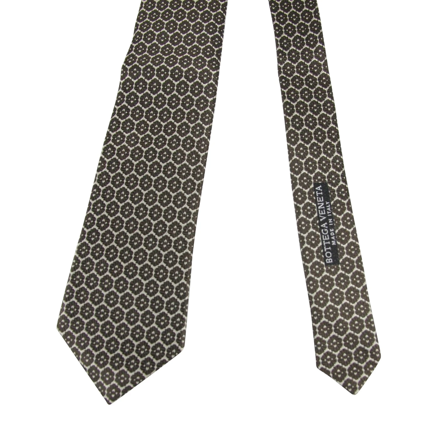 Bottega Veneta Men's Flower Print Beige / Dark Brown Silk Woven Tie 376675 1973 5 Bottega Veneta Men's Flower Print Beige / Dark Brown Silk Woven Tie 376675 1973 - Image 3