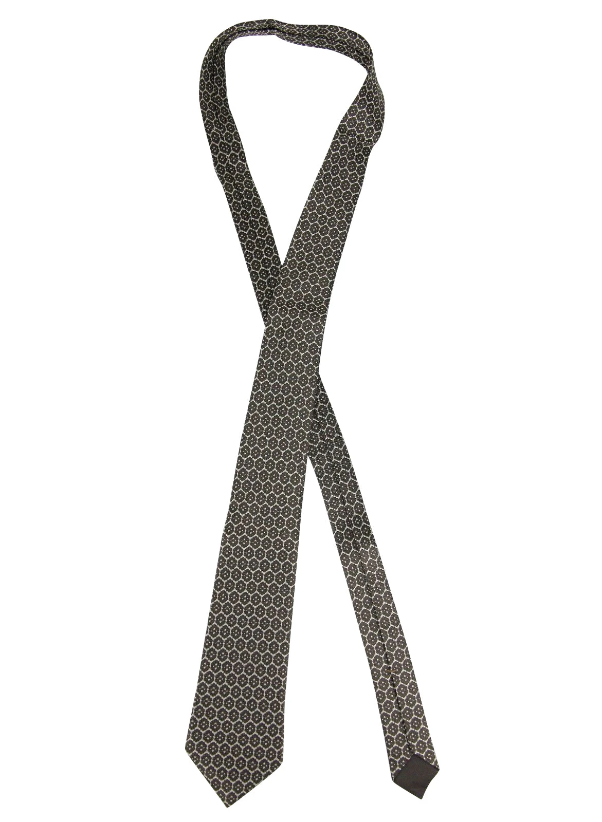 Bottega Veneta Men's Flower Print Beige / Dark Brown Silk Woven Tie 376675 1973 7 Bottega Veneta Men's Flower Print Beige / Dark Brown Silk Woven Tie 376675 1973 - Image 5