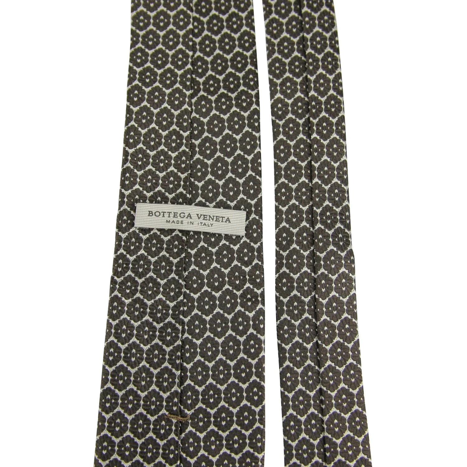 Bottega Veneta Men's Flower Print Beige / Dark Brown Silk Woven Tie 376675 1973 8 Bottega Veneta Men's Flower Print Beige / Dark Brown Silk Woven Tie 376675 1973 - Image 6