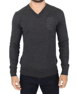 Ermanno Scervino Gray Wool Blend V-neck Pullover Men's Sweater