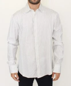 Ermanno Scervino White Black Striped Regular Fit Casual Men's Shirt