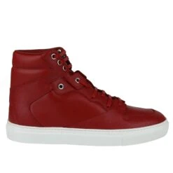 Balenciaga Men's Hi Top Dark Red Leather / Coated Canvas Sneaker -Lux Lair Store 391205 6479 41e 6