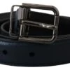 Dolce & Gabbana Blue Leather Silver Metal Buckle Vintage Men's Belt -Lux Lair Store 3963609