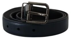 Dolce & Gabbana Blue Leather Silver Metal Buckle Vintage Men's Belt