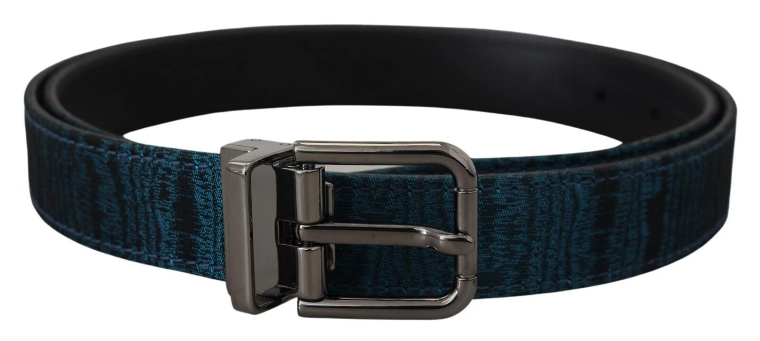 Dolce & Gabbana Blue Jacquard Moire Silver Metal Belt Men's Men 3 Dolce & Gabbana Blue Jacquard Moire Silver Metal Belt Men's Men