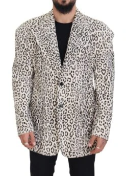 Dolce & Gabbana White Leopard Single Breasted Coat Men's Blazer