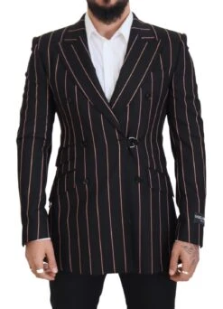Dolce & Gabbana Black Stripes Viscose Double Breasted Men's Blazer
