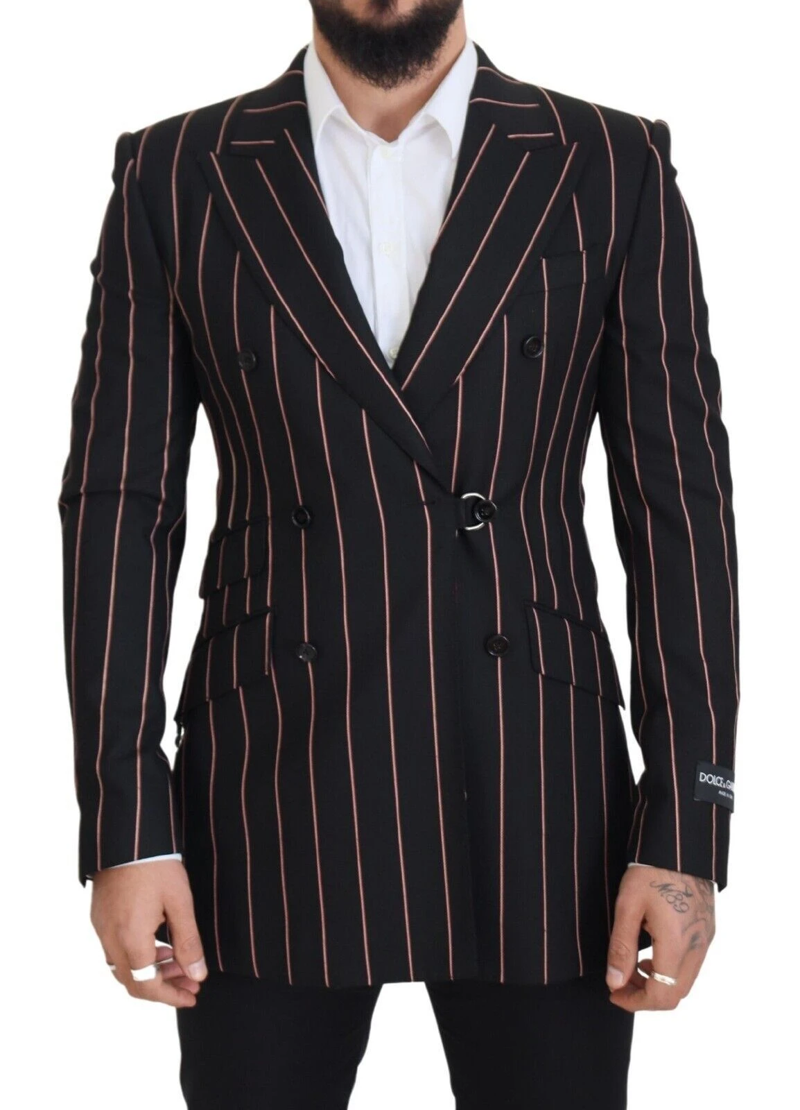 Dolce & Gabbana Black Stripes Viscose Double Breasted Men's Blazer 3 Dolce & Gabbana Black Stripes Viscose Double Breasted Men's Blazer