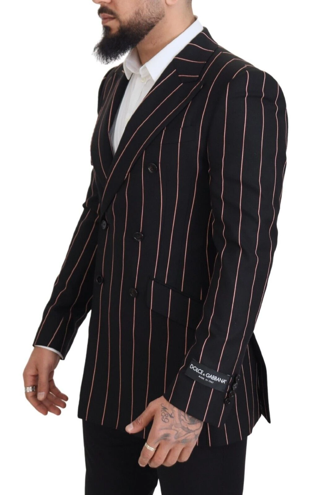 Dolce & Gabbana Black Stripes Viscose Double Breasted Men's Blazer 4 Dolce & Gabbana Black Stripes Viscose Double Breasted Men's Blazer - Image 2