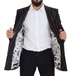 Dolce & Gabbana Black Stripes Viscose Double Breasted Men's Blazer 12 Dolce & Gabbana Black Stripes Viscose Double Breasted Men's Blazer -Lux Lair Store 3968042