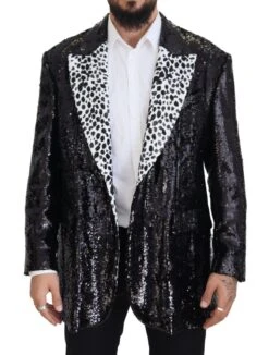 Dolce & Gabbana Black Sequined Cow Pattern Nylon Men's Blazer