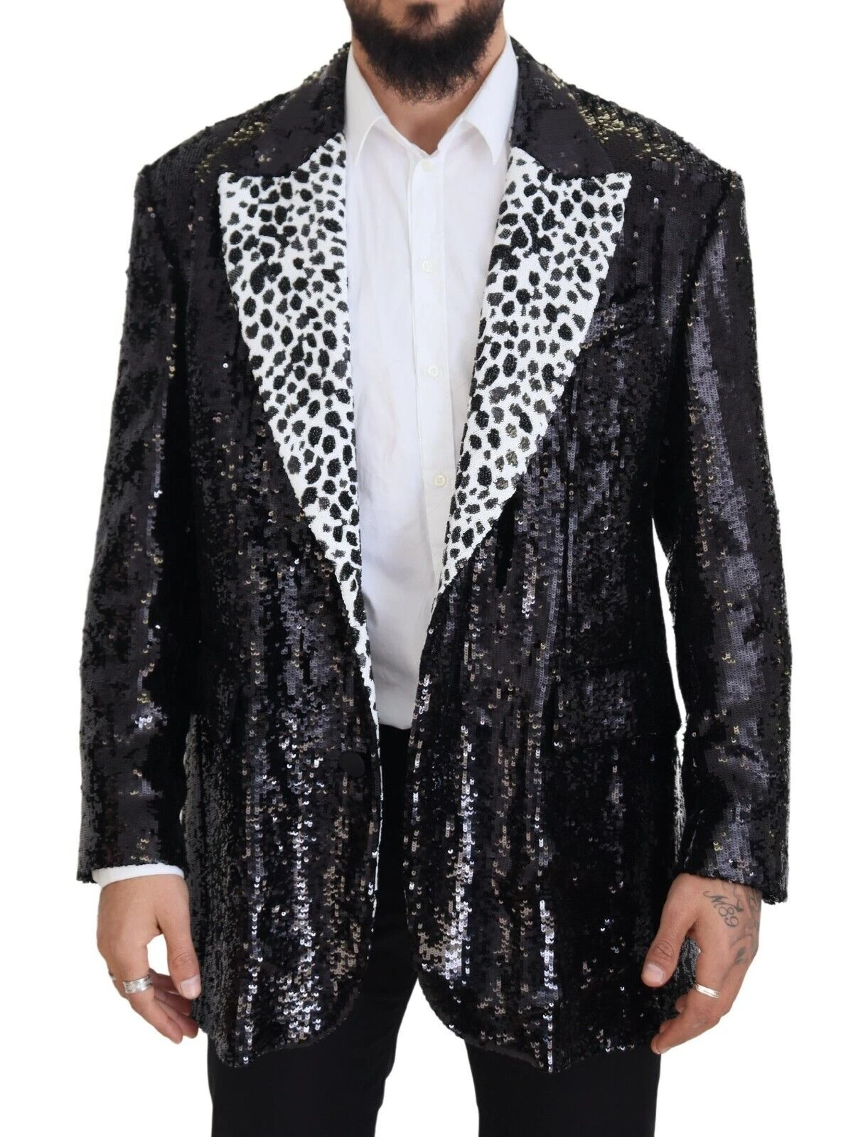 Dolce & Gabbana Black Sequined Cow Pattern Nylon Men's Blazer 3 Dolce & Gabbana Black Sequined Cow Pattern Nylon Men's Blazer