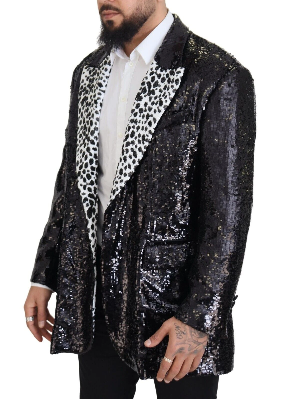 Dolce & Gabbana Black Sequined Cow Pattern Nylon Men's Blazer 4 Dolce & Gabbana Black Sequined Cow Pattern Nylon Men's Blazer - Image 2