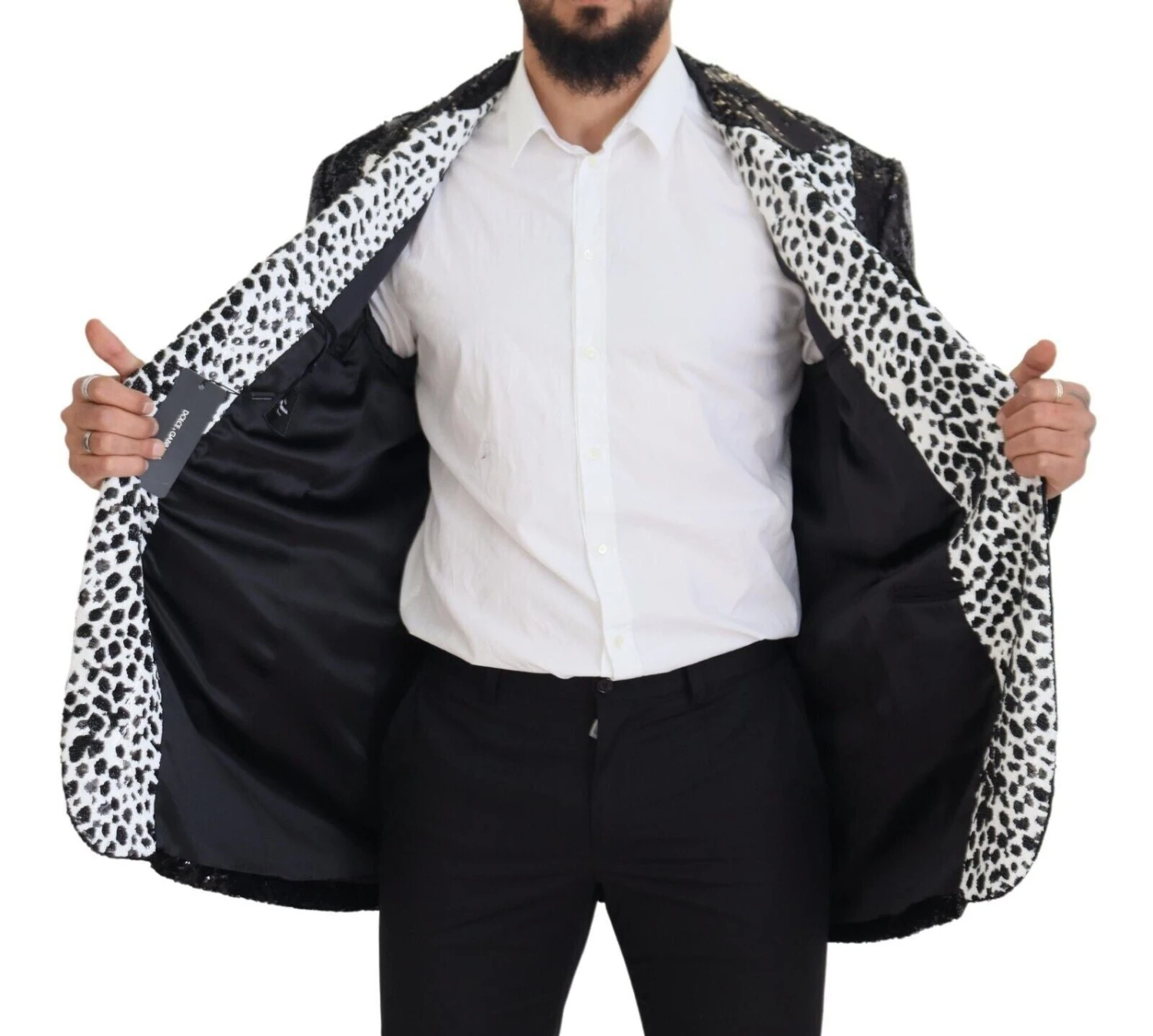 Dolce & Gabbana Black Sequined Cow Pattern Nylon Men's Blazer 7 Dolce & Gabbana Black Sequined Cow Pattern Nylon Men's Blazer - Image 5