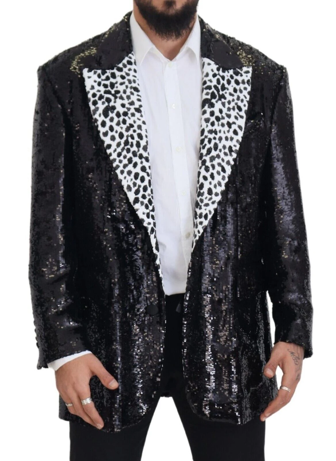 Dolce & Gabbana Black Sequined Cow Pattern Nylon Men's Blazer 8 Dolce & Gabbana Black Sequined Cow Pattern Nylon Men's Blazer - Image 6